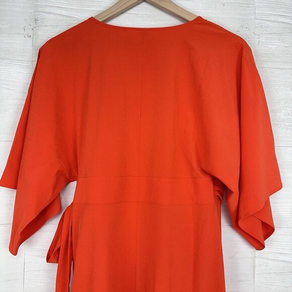 Athleta Size S Calistoga Wrap Midi Dress Swim Cover Up Orange Kimono UPF Stretch - Picture 9 of 15